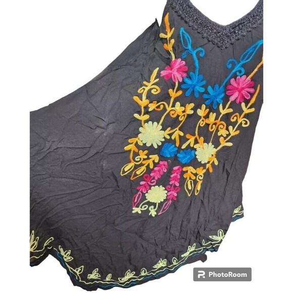 Exist Black Embroidered Boho Dress One Size Flowy Hippie - Picture 2 of 8